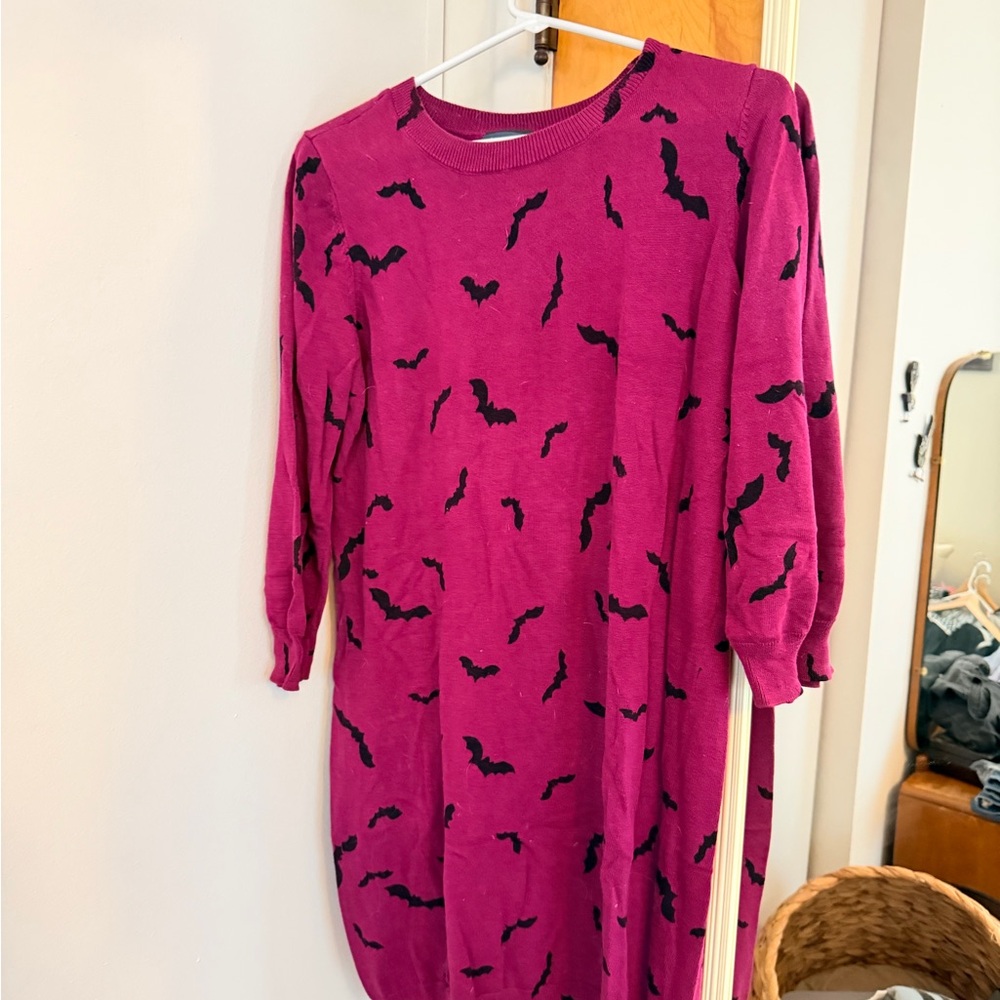 ModCloth Purple Bat Print Crewneck Sweater Dress